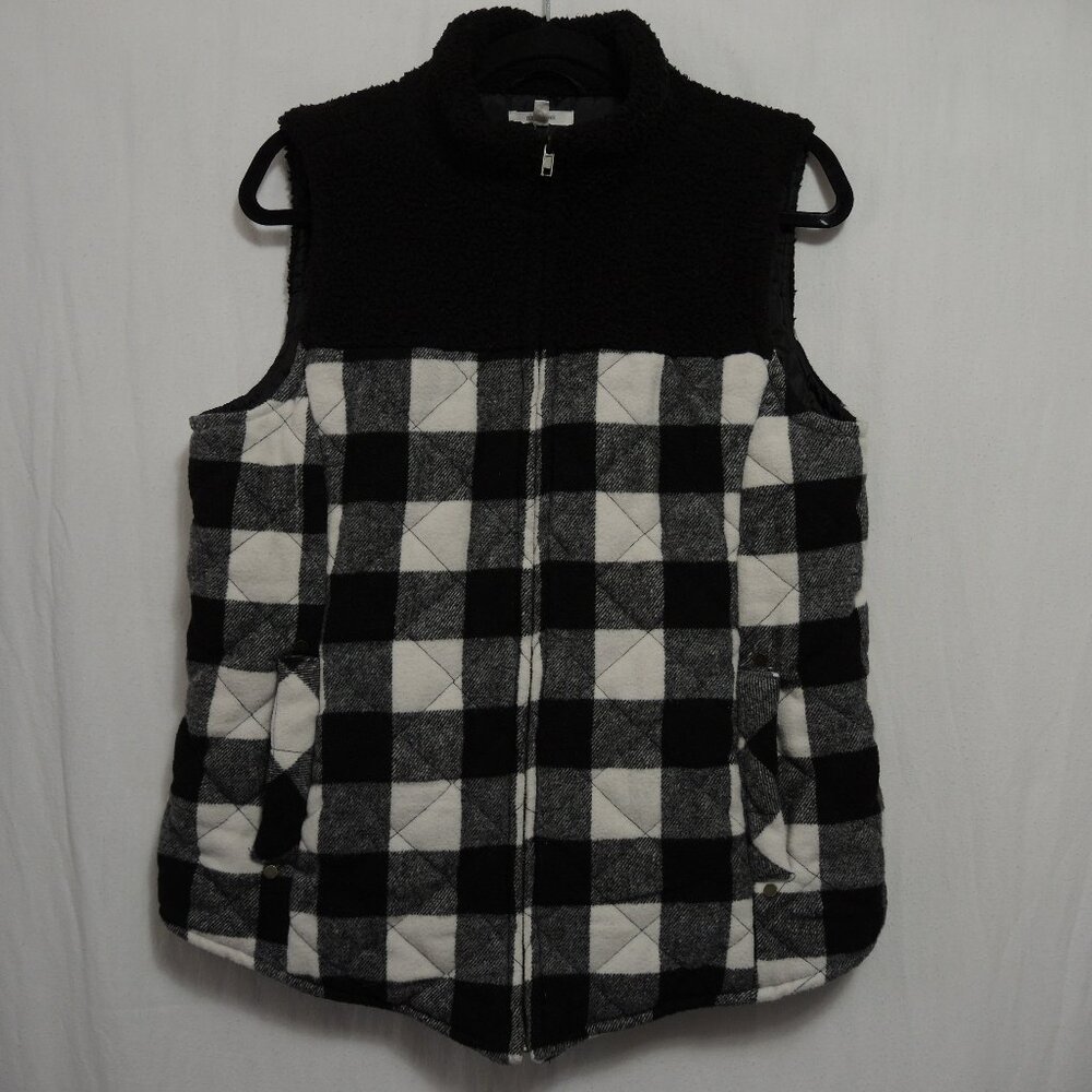 Maurices Quilted Puffer Vest Black & White Check Full Zip Closure Size Large